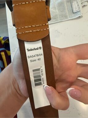 Timberland Chestnut Brown Leather Belt with Contrast Stitching